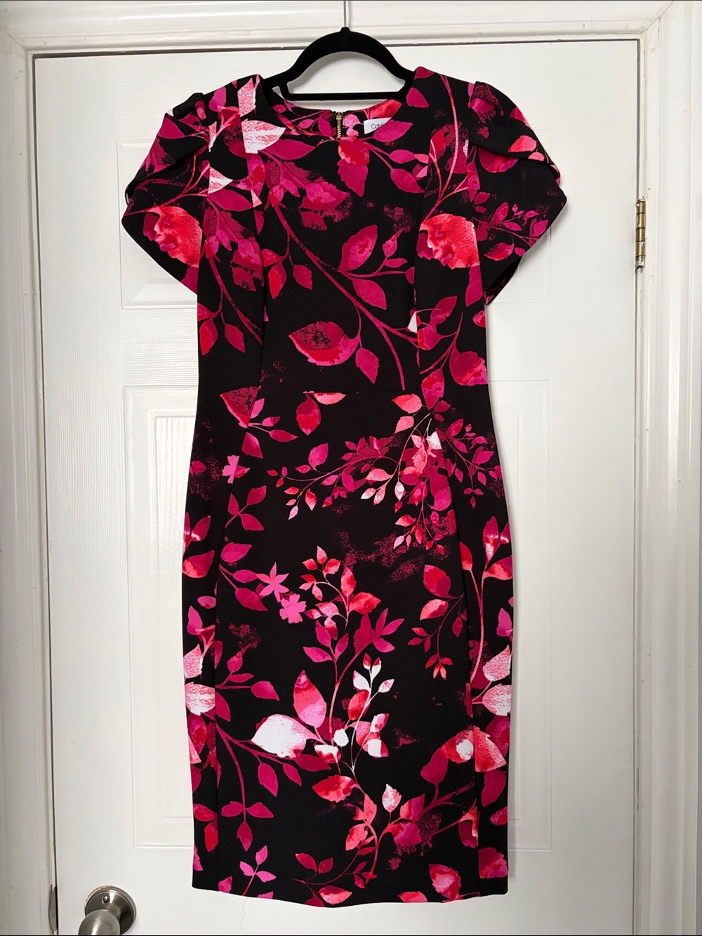 Calvin Klein Black Dress with Pink Floral Print- 6